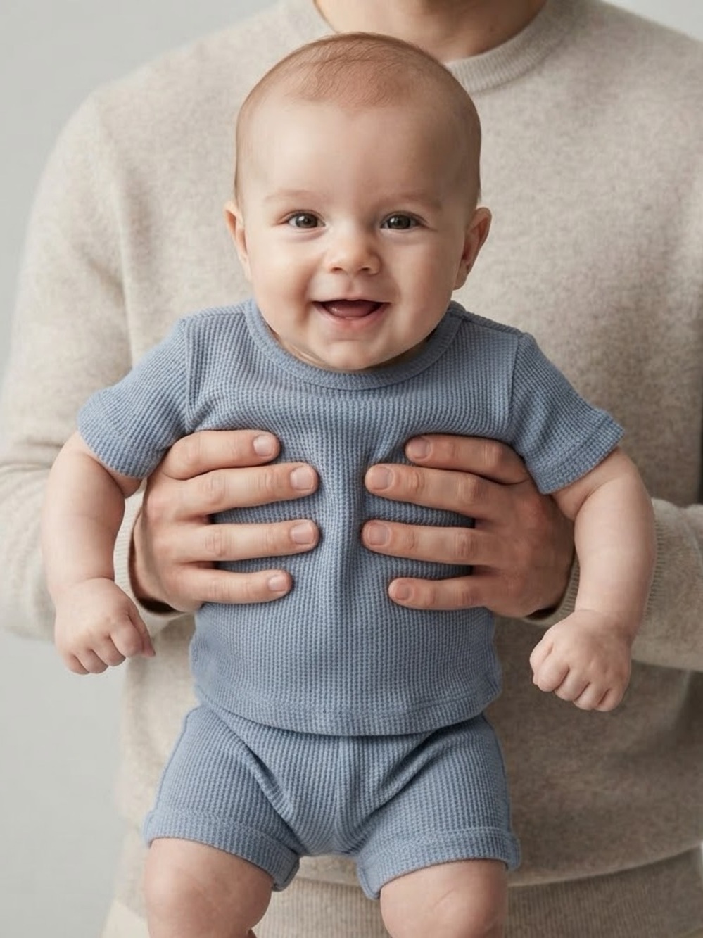 H&M Dusty Slate Blue Waffle Weave T-Shirt & Shorts Knit Set